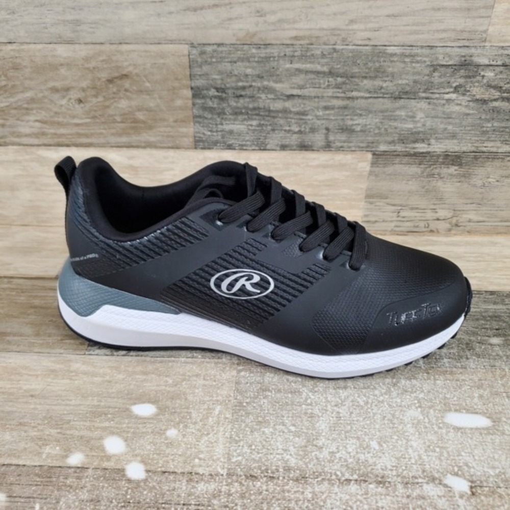 Rawlings League Turf Shoes Sz 8 D Black White Leather Lace-Up‎ Baseball Cleats